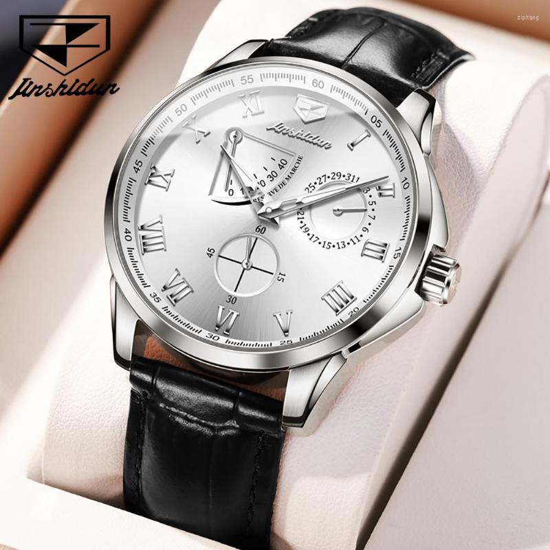 

Wristwatches JSDUN Original Automatic Mechanical Watch For Men Multifunctional Textured Dial 50m Water-resistant Man Wristwatch, Rose blue