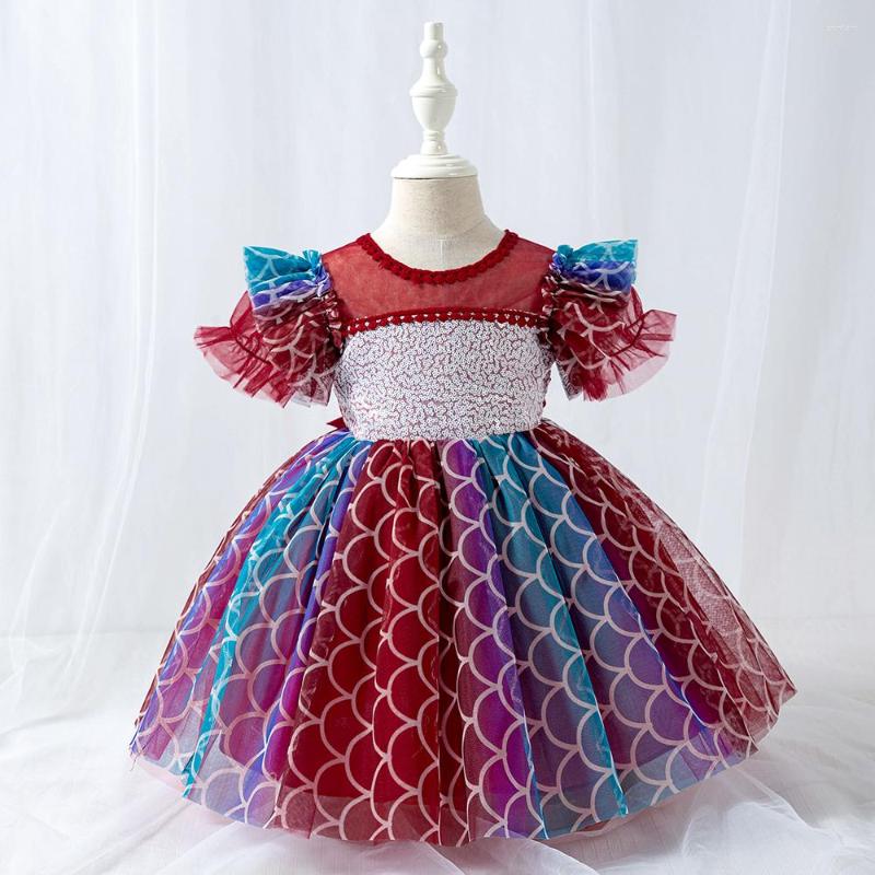 

Girl Dresses FSMKTZ Baby Girls Birthday Dress For 1 2 Years Born Baptism Kids Clothes Toddler Short Sleeve Christening Party Gown, Pink