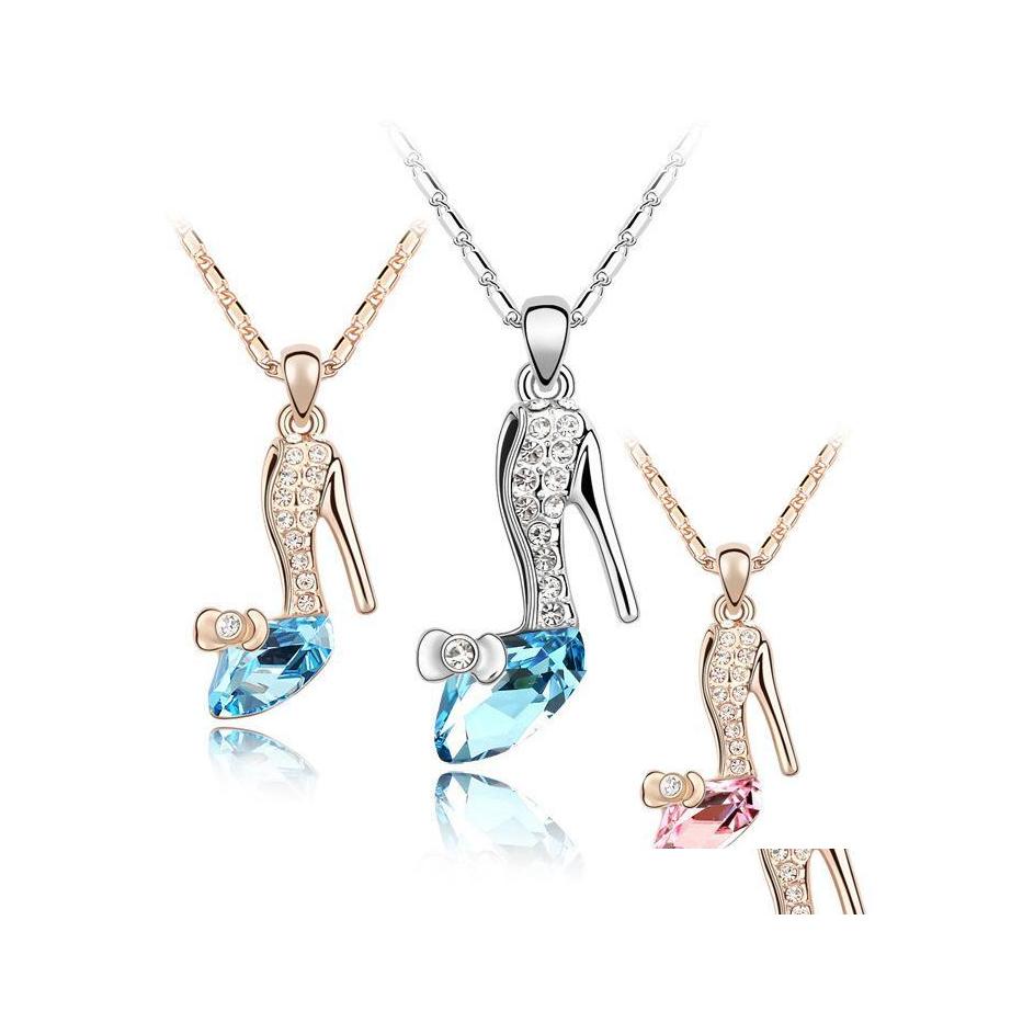 

Pendant Necklaces Pendants Fashion Jewelry Crystal Heeled Shoes Sier Gold Plated Long Charms Chains Drop Delivery Dhher