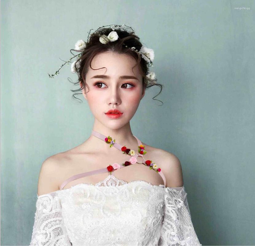 

Garters Red Flower Bride Wedding Body Harness Sexy Lingerie Adjust Bondage Cage Bra Pole Dance Fetish Wear Valentine's Day Gift, Oj767black
