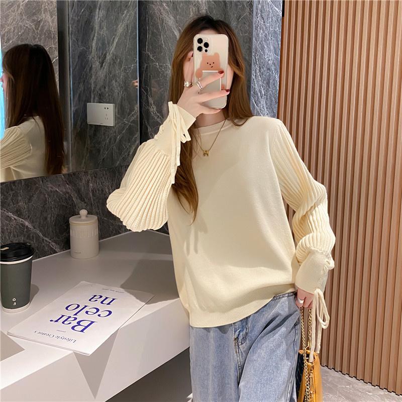 

Women's Knits & Tees Autumn And Winter Fashion Temperament Round Neck Pullover Sweater Long Sleeve Solid Color Loose VersatileWo, Beige
