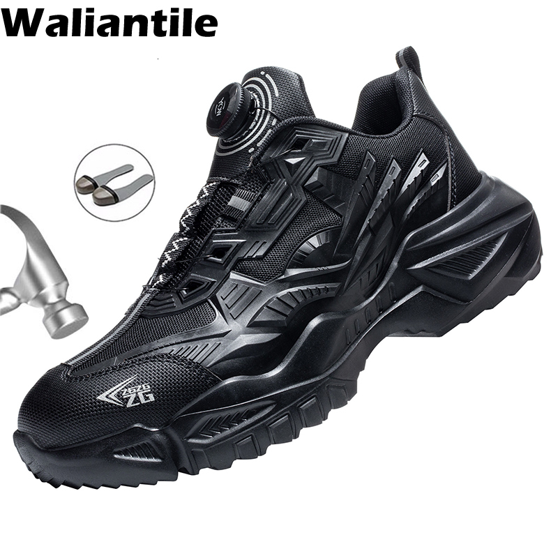 

Dress Shoes Waliantile Luxury Men Safety Lightweight Puncture Proof Work Boots Lace Free Steel Toe Indestructible Sneakers Male 230213, Black5