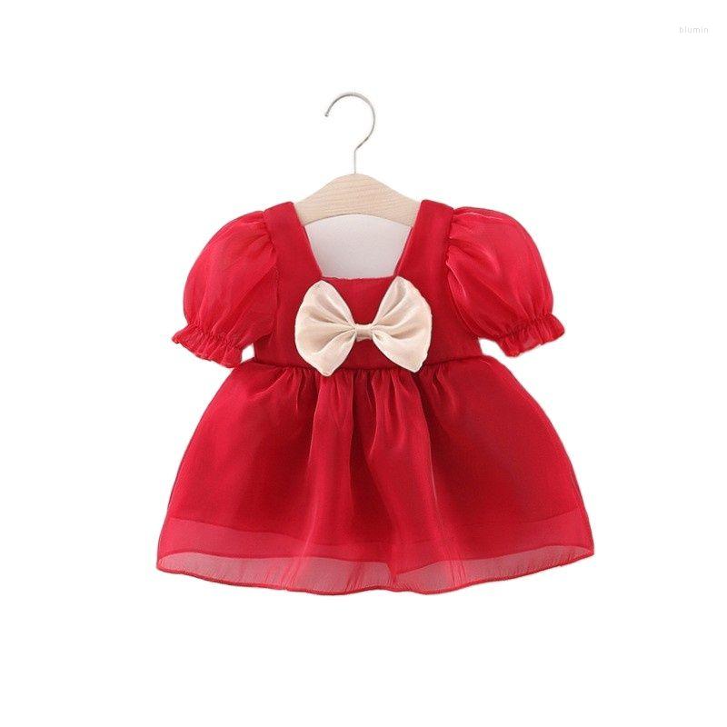 

Girl Dresses 0-2Years Baby Dress Mesh Born Summer Bow Tie Cotton Infant Clothes, Beige