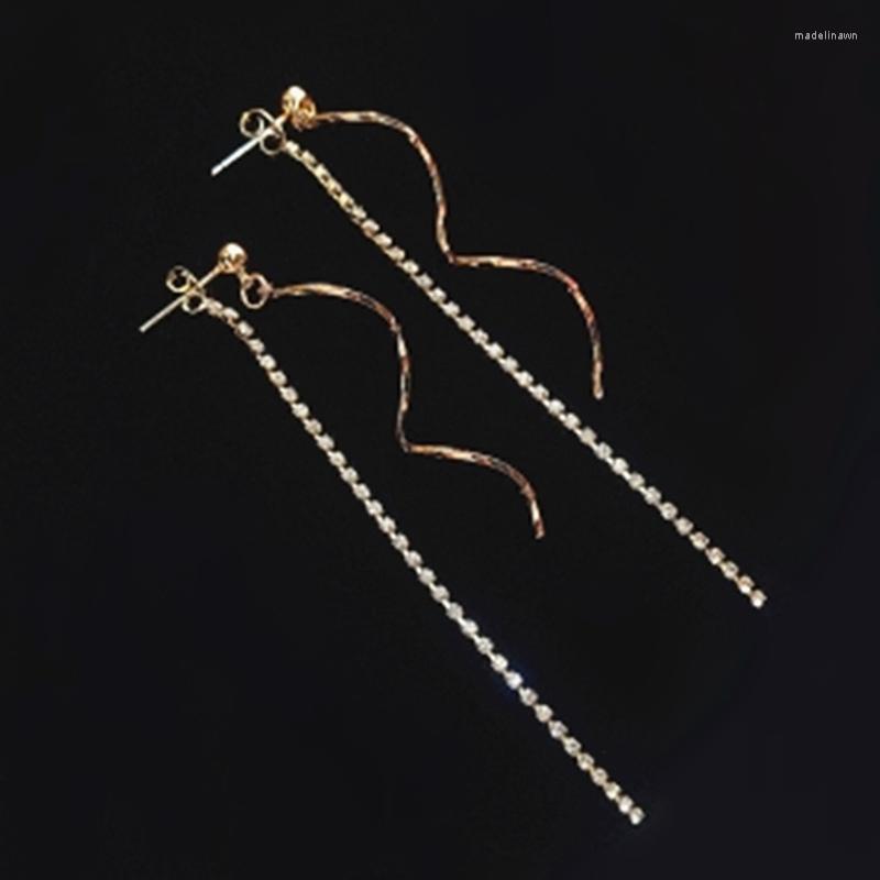 

Stud Earrings Simple Long Fashion Jewelry Spiral Rhinestone Chain Tassel Brincos Pendientes For Women Brithday Gift