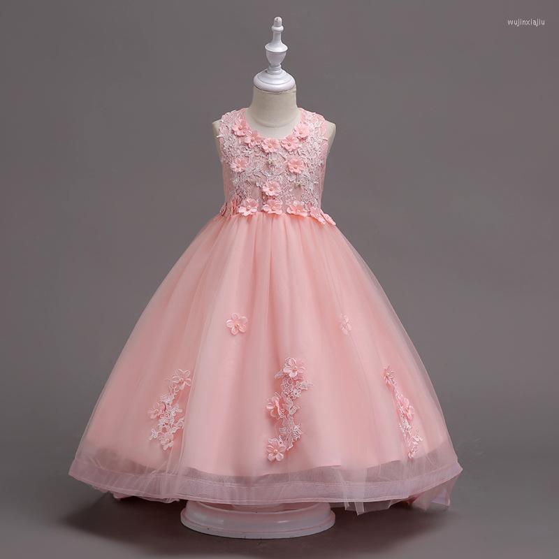 

Girl Dresses 3-10T White Summer Pageant Trailing Dress Kids For Girls Children Clothing Flower Wedding Princess, Shrimp powder