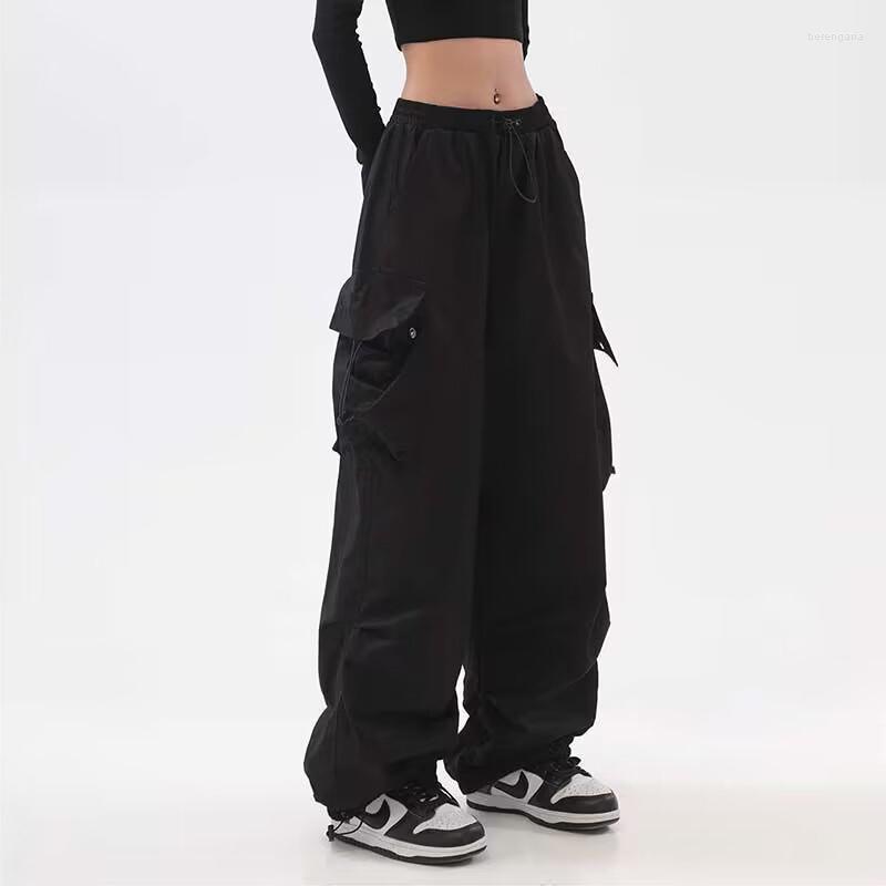 

Women's Pants Parachute Women Hippie Streetwear Oversize Pockets Cargo Trousers Harajuku Techwear Wide Pantalone Egirl Style, Black