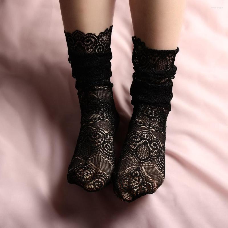 

Women Socks 1Pair Summer Fashion Lady Girl Pricness Sexy Lace Sheer Mesh Floral Hollow Ventilation Fishnet Short Slim Transparent, White