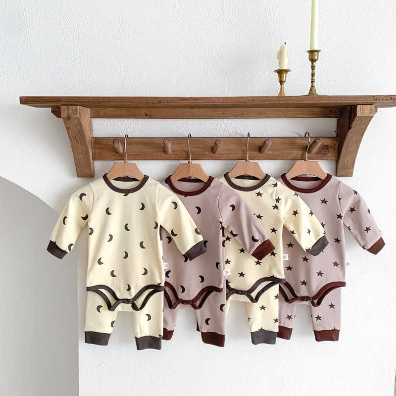 

Sets MonthesBaby Clothing Suit Long Sleeve Romper Star Print Cotton Jumpsuit Winter With Leggings Boy Girl Kid Clothes, Apricot star
