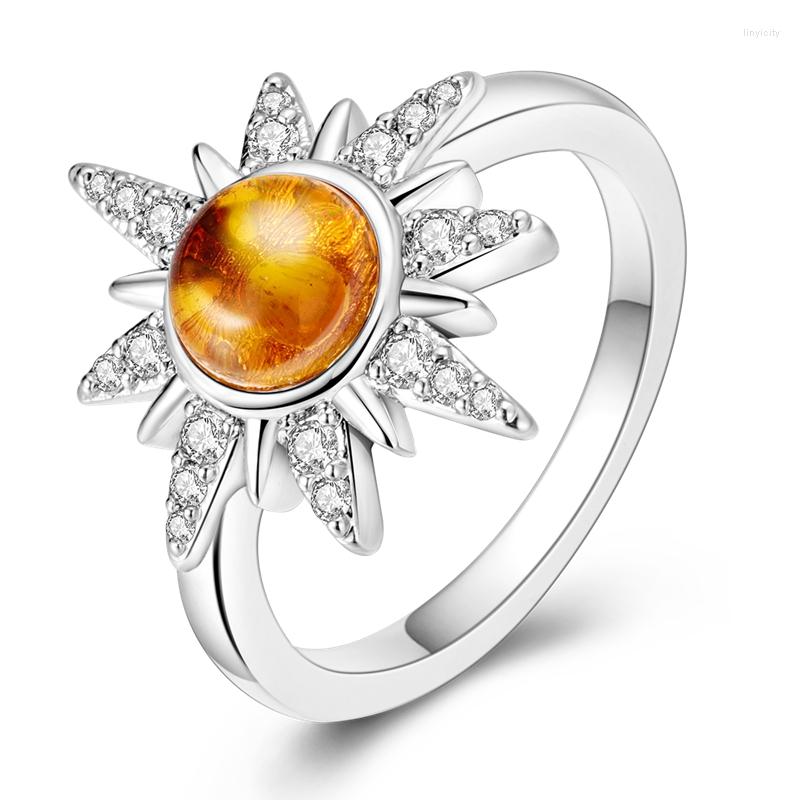 

Wedding Rings 2023 Trend Exaggerated Big Sun Cubic Zircon Helios Silver Color Finger For Women Lady Luxury Jewelry Dropship