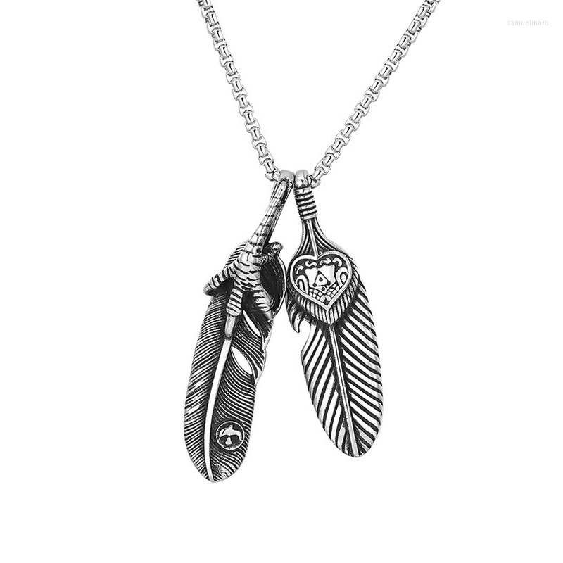 

Pendant Necklaces 2023 Selling Hip Hop Feather Necklace Men's Fashion Titanium Steel Dragon Punk For Youth