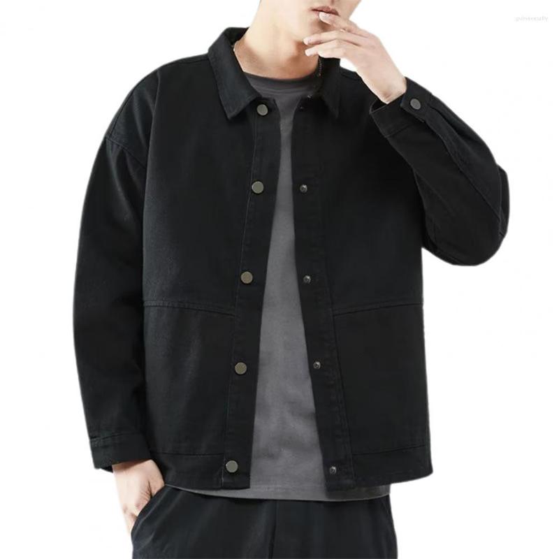 

Men's Jackets Korean Style Men's Cargo Coats Casual Thin Pocket Turn-down Collar Fashion Slim Coat Male Clothes Jaqueta Masculina, Black