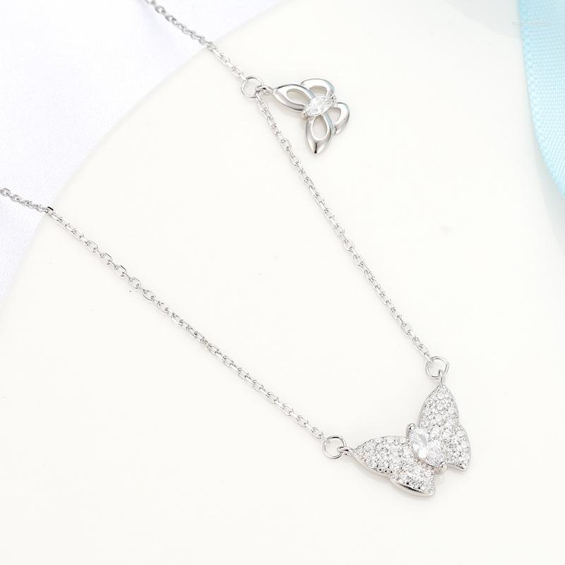 

Chains Pure Silver Color Micro Inlaid Butterfly Necklace Women's Niche Design Fashion Jewelry