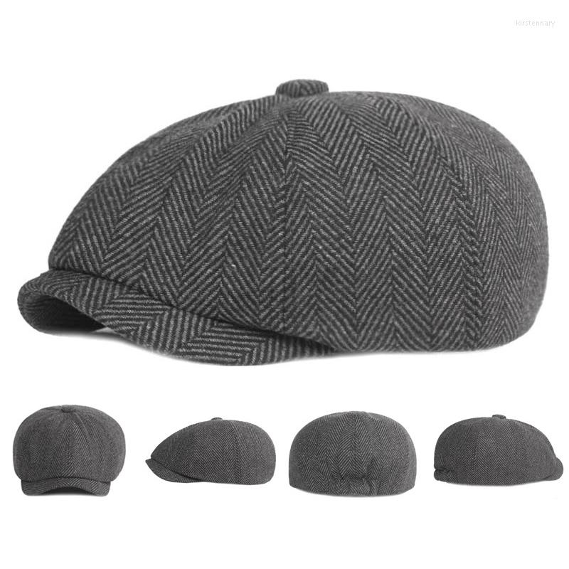 

Berets HT3509 Men Women Autumn Winter Hat Striped Octagonal Sboy Cap Male Female Vintage Beret Unisex Ivy Flat, Black