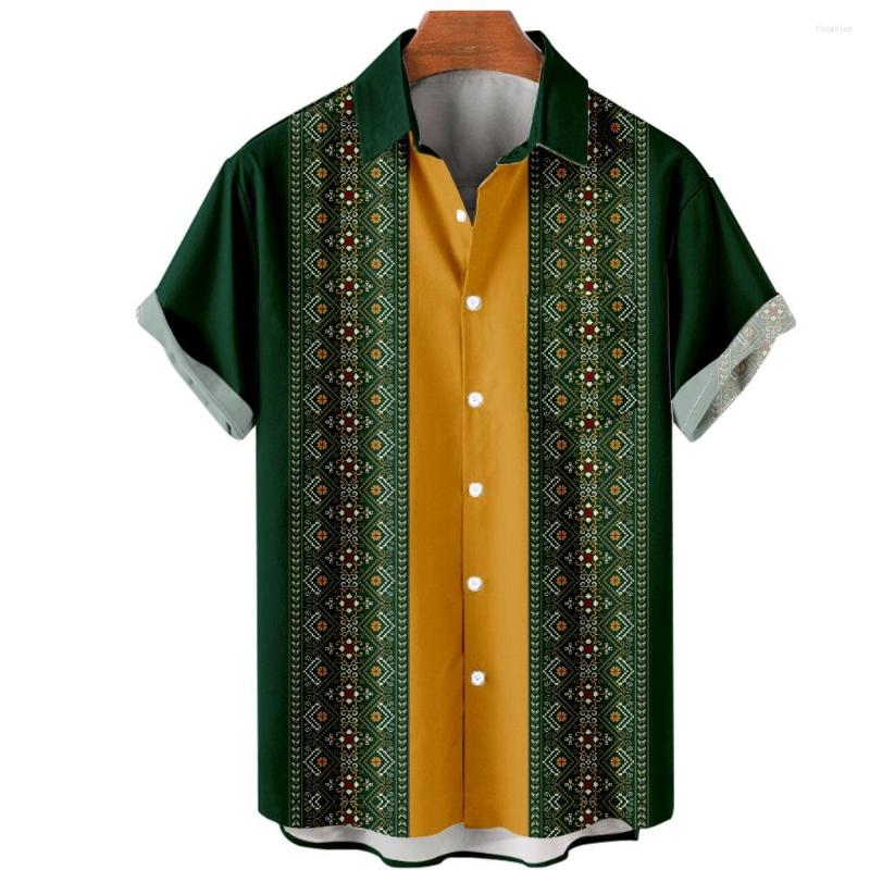 

Men's Casual Shirts Men's Short Sleeve Hawaiian Button Beach Shirt Summer Holiday Green Print Lapel Streetwear