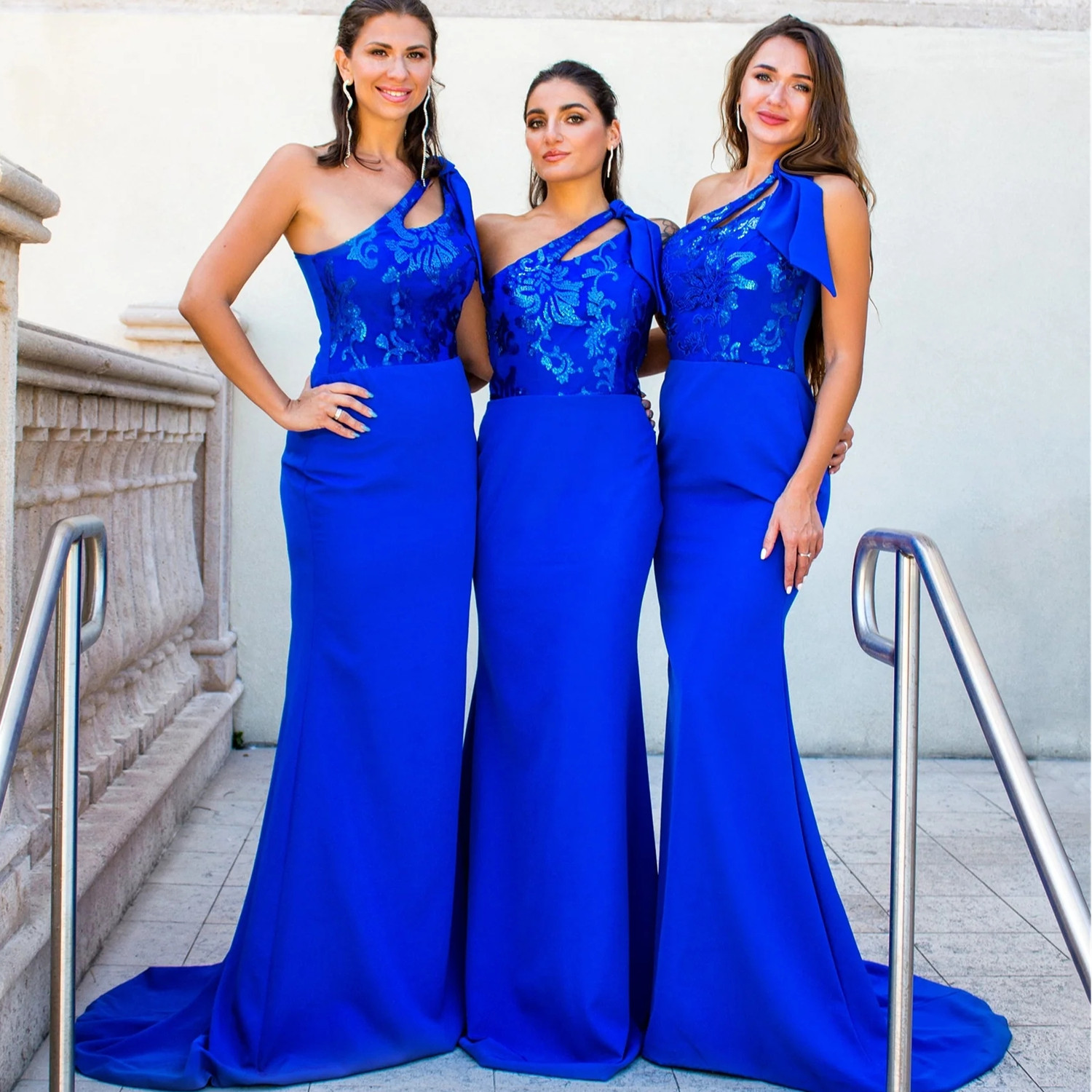 

Bridesmaids Formal Dresses Mermaid One Shoulder Blue Long Bridesmaids Dress Summer Beach Wedding Guest Plus Size Maid of Honor Dresses Prom Gowns