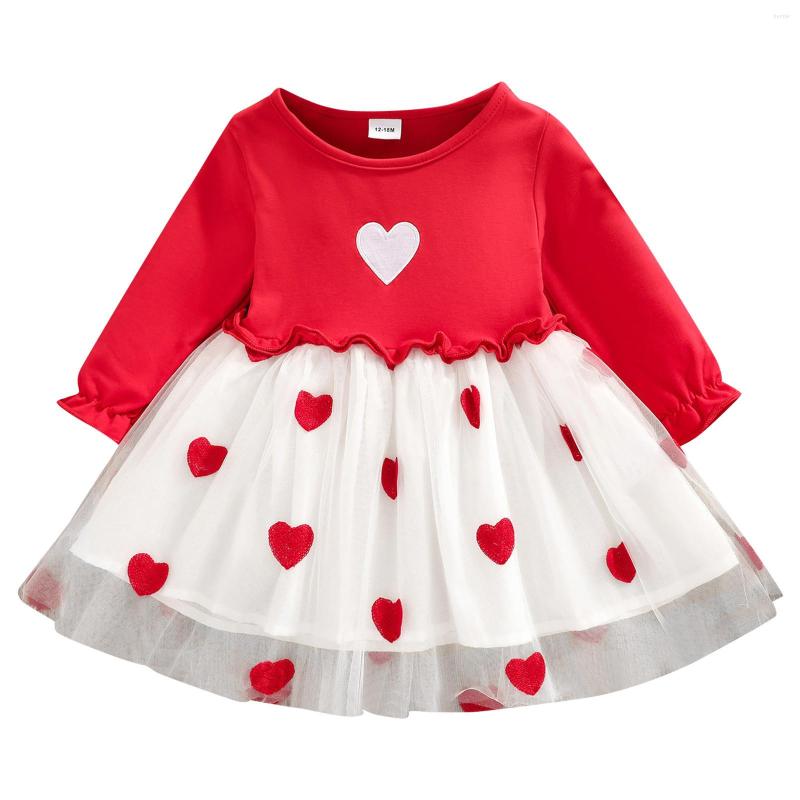 

Girl Dresses Toddler Kids Baby Girls Long Sleeve Love Heart Prints Mesh Casual Dress Short Shoes, Pink