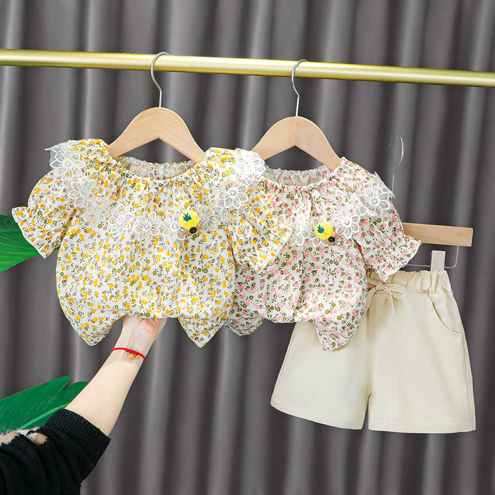 

LZH Summer Kids Clothes Sets Children's Clothing With Short Sleeves Fashion Print Top Shorts Pcs Outfit Girls Suit, Pink