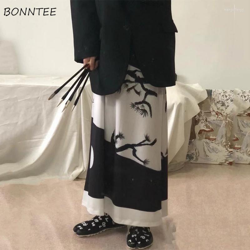 

Skirts Women Print Students Designer Daily Simple All-match Fashion Chinese Traditional Style Summer Loose Casual Special Retro, White-black