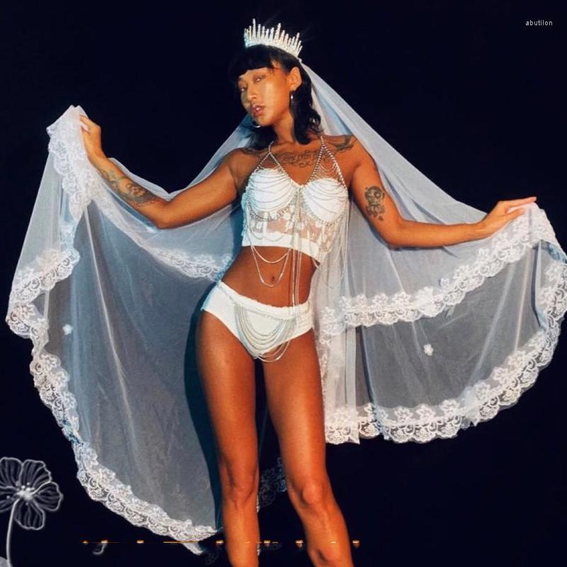 

Stage Wear Valentine'S Day White Lace Veil Bikini Suit Female Singer GoGo Costume Sexy Nightclub Bar Party Cosplay Outfit DWY4550, Picture shown