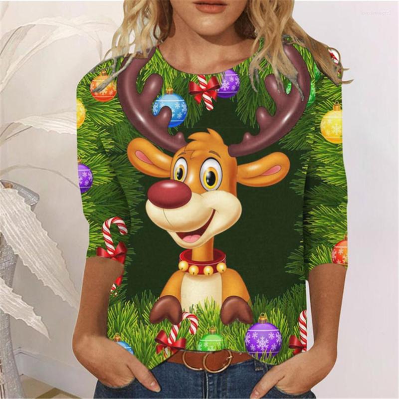 

Women' T Shirts Elements Of Santa 3D Printing Tops For Women Animal Long Sleeve Pullovers Apring Autumn Splice O-Neck Fashion Ladies