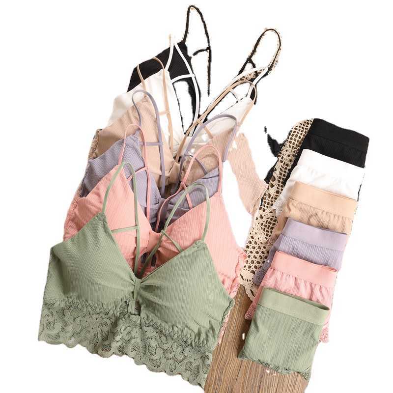 

Ladies Bra Set Lace /2pcs Women Sexy Backless Underwear V-neck ssiere Wireless lette Panties Suit, Pink bra set