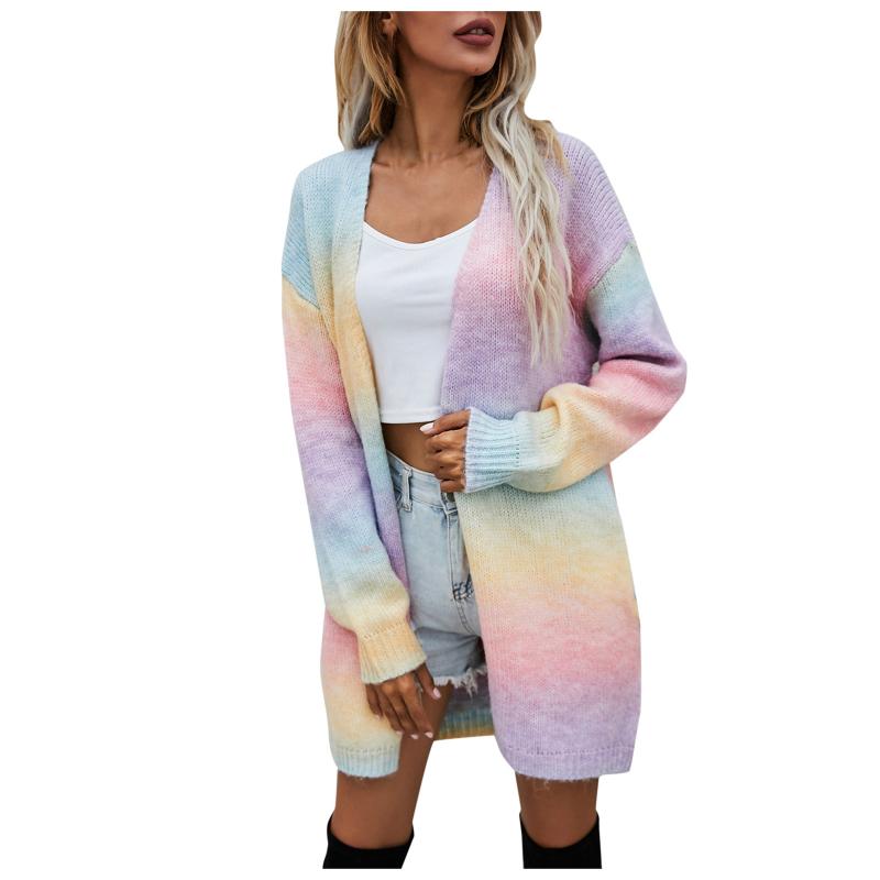 

Women' Jackets Women Casual Sweet Tie-Dye Print Open Front Long Sleeve Knitted Cardigan Loose Winter Sweater Midi CoatWomen, Pink