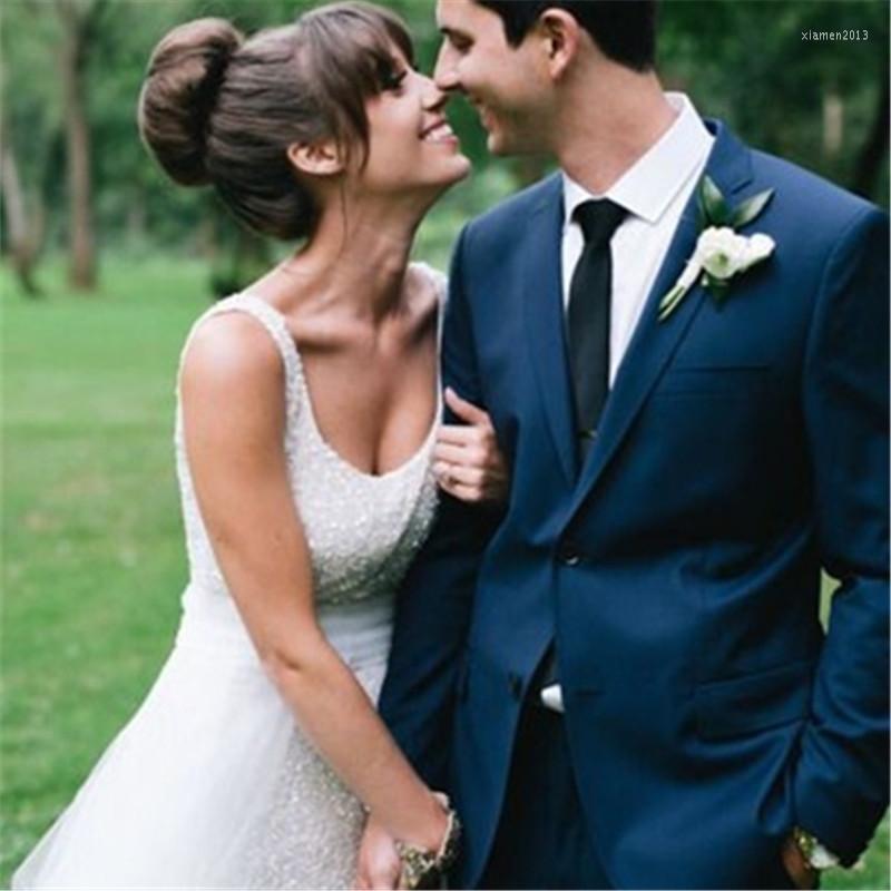 

Men's Suits Handsome Blue Wedding Groom Men Suit 2Pieces(Jacket Pant Tie) Fashion Prom Terno Masculino Trajes De Hombre Blazer For Man, Navy blue