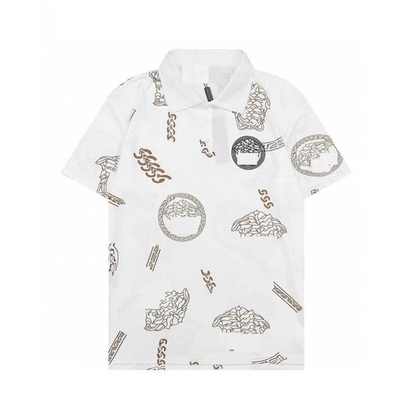 

Men's short sleeve polo shirt printed youth EuropeAn-American style urban men's top short sleeve lapel pullover, White