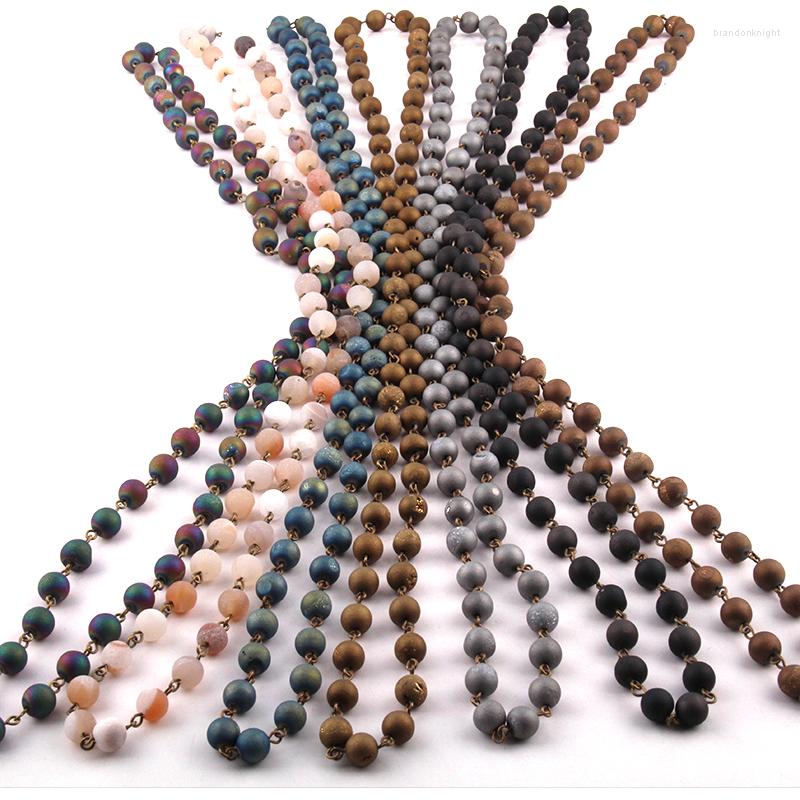 

Chains Wholesale Fashion Bohemian Tribal Jewelry Natural Druzy Beadl Rosary Chain Stone Necklace