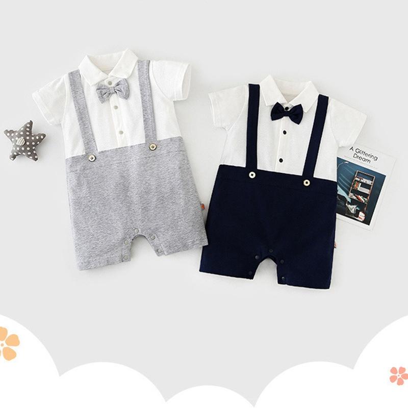 

Rompers Born Boy Summer Romper Fashion Gentleman Infant Boys Clothes Party Baptism 0-24 Months Baby Outfits ClothesRompers, White
