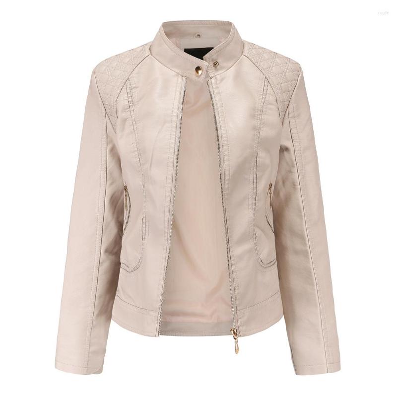 

Women's Leather Women Spring Autumn PU Jacket OL Coat Thin Outwear Motor Biker Stand Collar Zipper Black Red M- Plus Size, Coffee