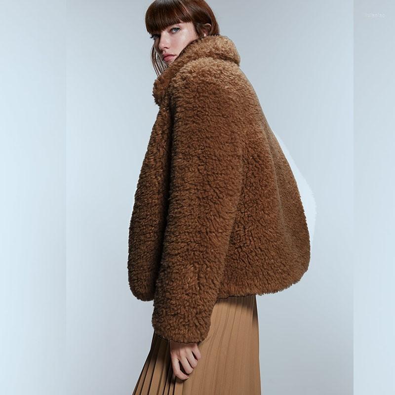 

Women's Fur Winter Brand Korean Womens Faux Overcoats Thick Warm Casual Long Sleeve Single Breasted Lapel Loose Outerwear Coats, Coffee