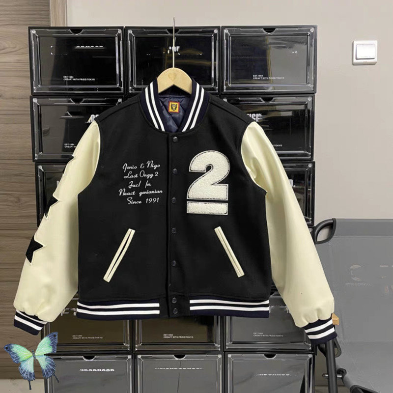 

Men's Jackets Towel Embroidery Human Made Men Women Bomber Thick Leather Sleeve Baseball Uniform 230213