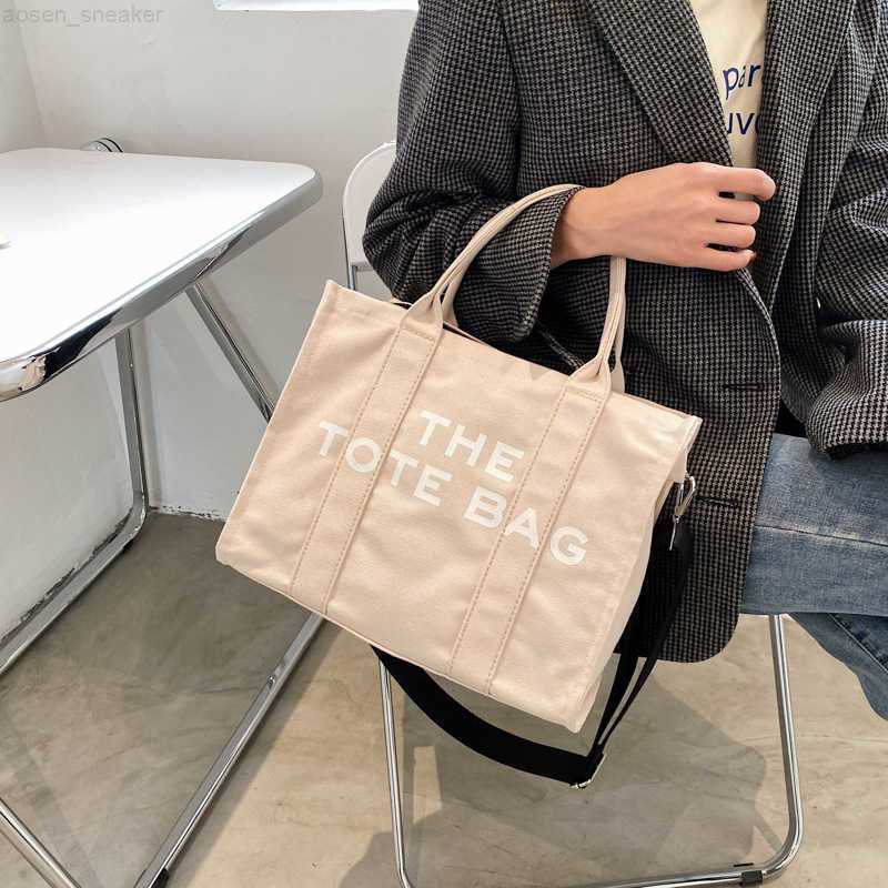 

New Simple Luxury Fashionable Diagonal Literary Fan Letter Printing Large-Capacity Canvas One-Shoulder Women Shopping Bag, Blue
