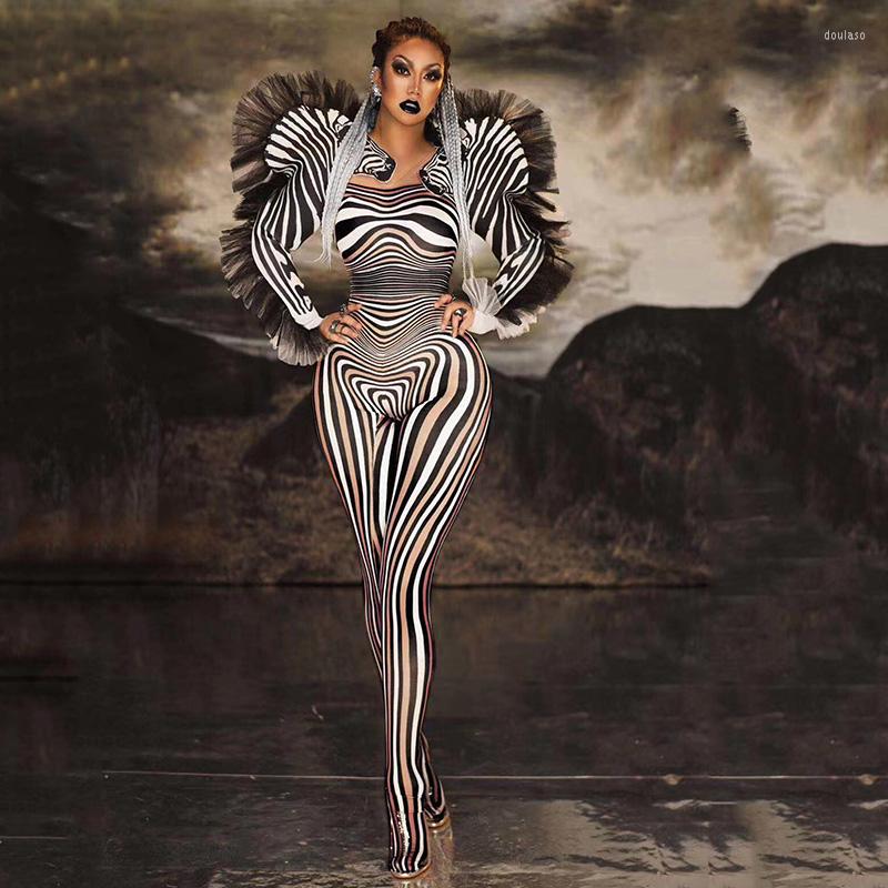 

Stage Wear Zebra Print Stretch Jumpsuit Role Playing Costume Leotard Bodysuit Women Nightclub Bar Outfits Party Clothing DQS2773, Only bodysuit