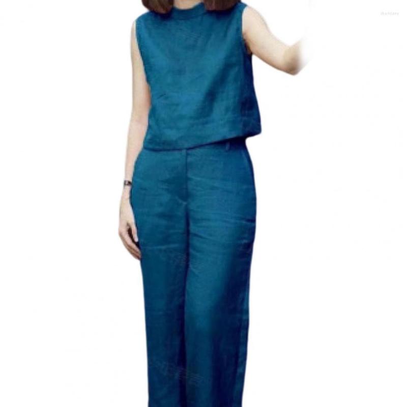 

Women' Two Piece Pants 2Pcs/Set Casual Women Outfit Pockets Summer Top Matching Set Clothing, Blue