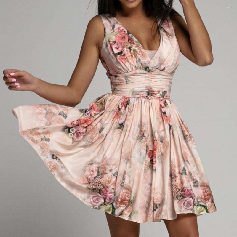 

Casual Dresses Women Sleeveless Club Party Dress Summer Backless Printed Sling For 2023 Sexy Chic Waist Robe Femme Vestidos, Blue