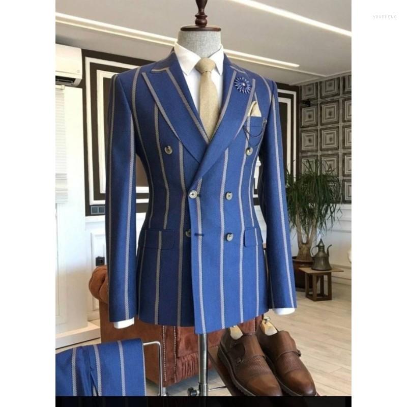 

Men's Suits Custom Made Wide Stripe Men Peaked Lapel Fashion Slim Fit Tuxedo Masculino Blazer Prom Daily Wear 2 Pcs Jacket Pants
