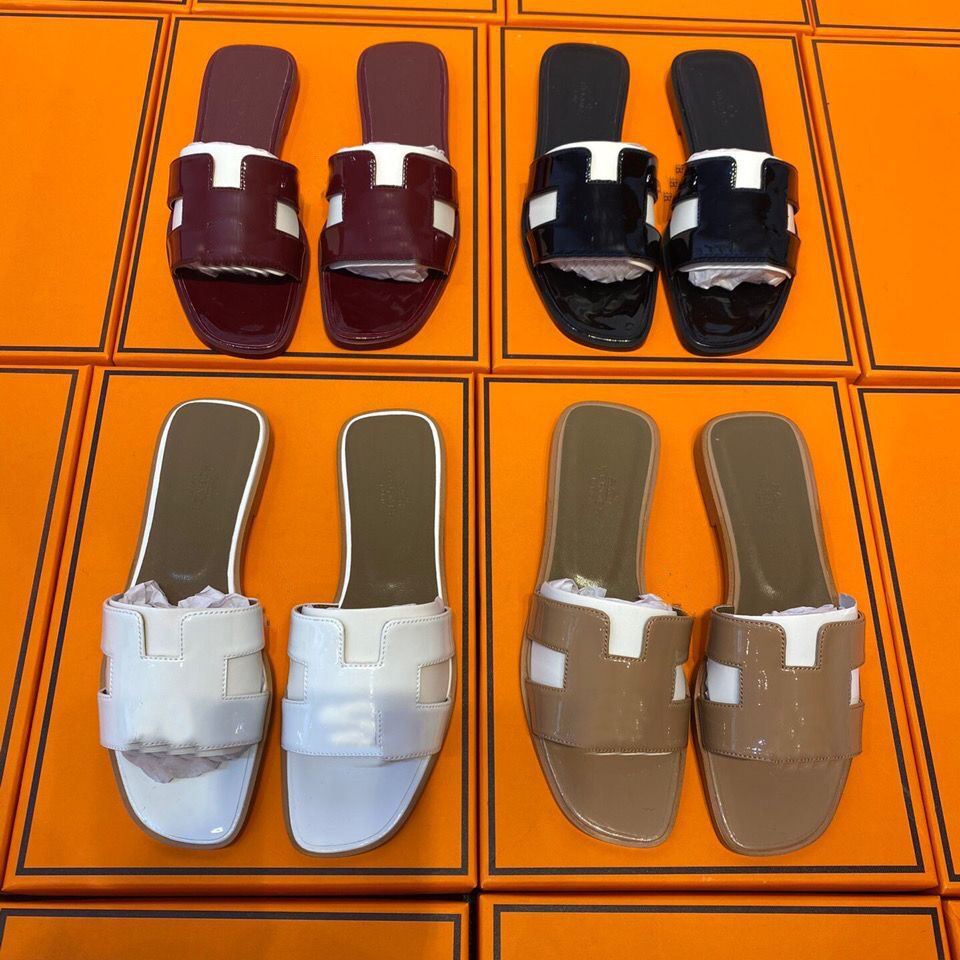 

Luxury Designer Slippers Genuine Leather Ladies Sandals 2023 Summer Flat Shoes Fashion Beach Women Slippers H Letter Drag Black Brown White Gold -42 No Box, Yellow lichee