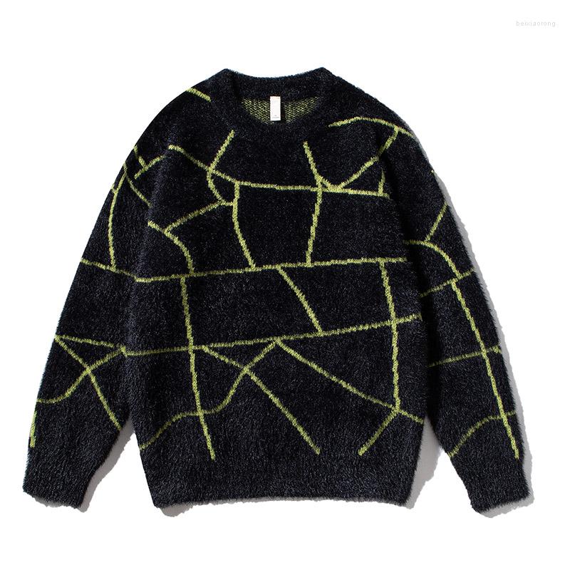 

Men's Sweaters Streetwear Retro Knitted Pullover Jumper Fashion Warm Sweatshirts Striped Casual Men's Clothing Comfortable Knit Sweater, Black