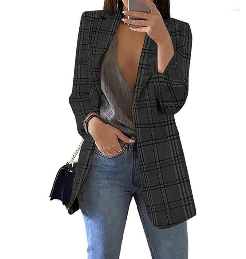 

Women's Suits Autumn Winter Casual Women Long Blazers Plaid Print Sleeve Loose 2023 Office Lady Elegant Jacket Coats Outerwear Tops, Green