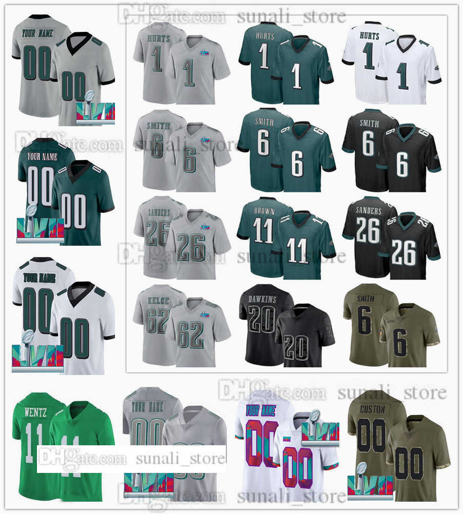 

Philadelphia''Eagles''Football''NFL'' Jersey 1 Jalen Hurts 6 DeVonta Smith 62 Jason Kelce 11 A.J. Brown 26 Miles Sanders 7 Haason Reddick 2 Darius Slay Jr. 2023, Men black