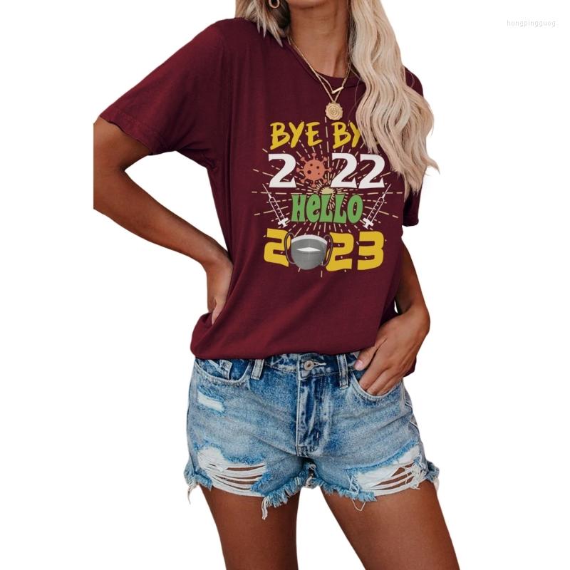 

Women's T Shirts Bye-Bye-2023 Hell0 2023 Tshirt Plaid Top Short Sleeve Casual Print Pullover Teen, Black