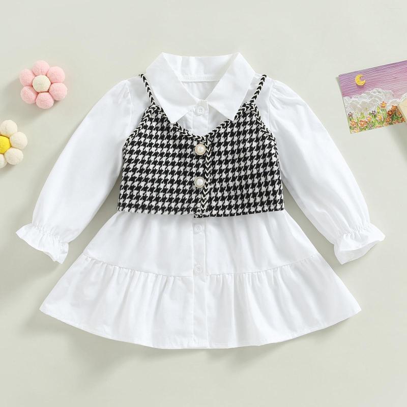 

Girl Dresses Children Baby Dress Outerwear Suit Toddler Long Sleeve Shirt Tank Top Two Piece Outfits Kids Summer Clothing Set, White