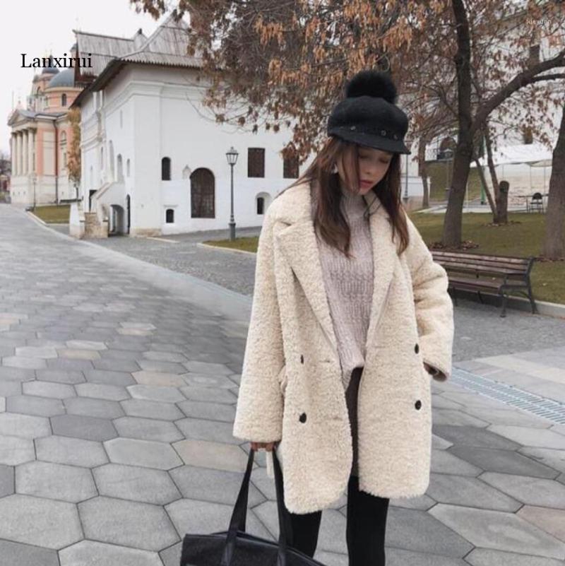 

Women's Trench Coats Lamb Wool Coat Female Winter Korean Loose Sheep Hair Velvet Fur Jacket High Quality Streetwear Women Outwear, Khaki