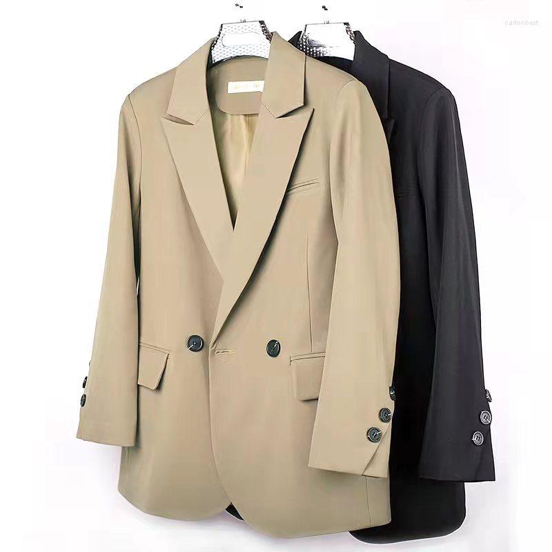 

Women' Suits SuperAen Diagonal Button Waist Closing Suit Coat 2023 High-end Street Casual Double Row Jacket, Khaki