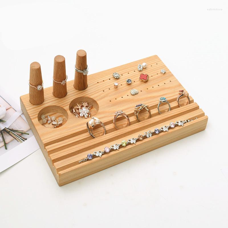

Jewelry Pouches Solid Wood Vintage Display Holder Ring Earrings Tray