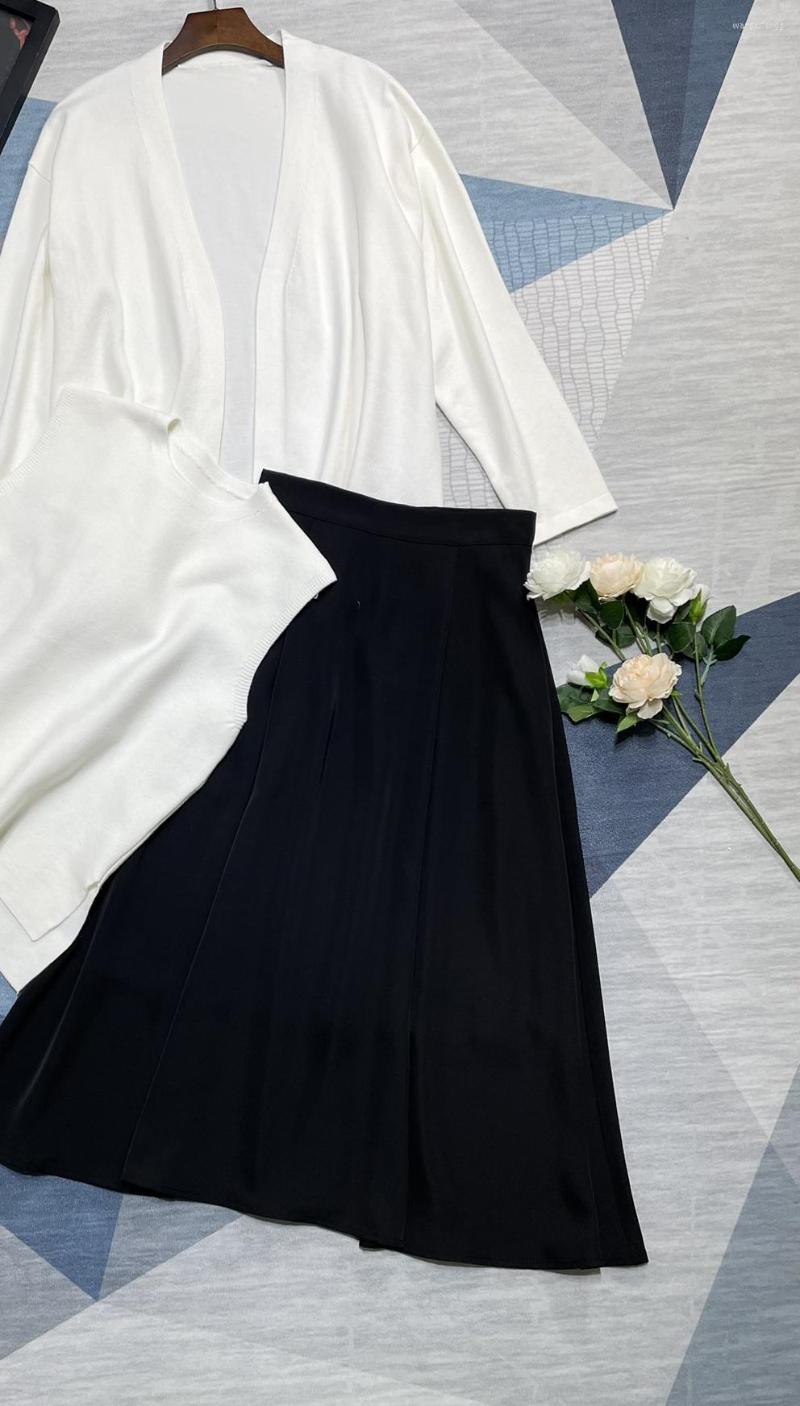 

Skirts 2023Three-piece Suit Of Knitted Cardigan Waistcoat High Waist Skirt, Multi