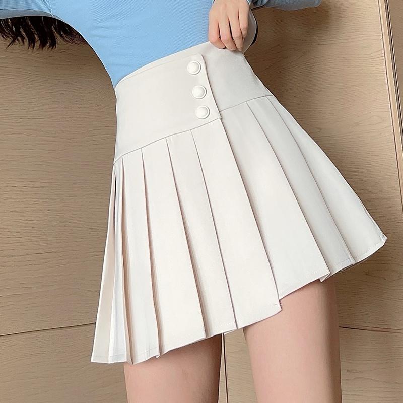 

Skirts Summer Women Skirt High Waist Pleated Cute Sweet Girls Dance Mini Lined To Prevent Light Leakage, Beige