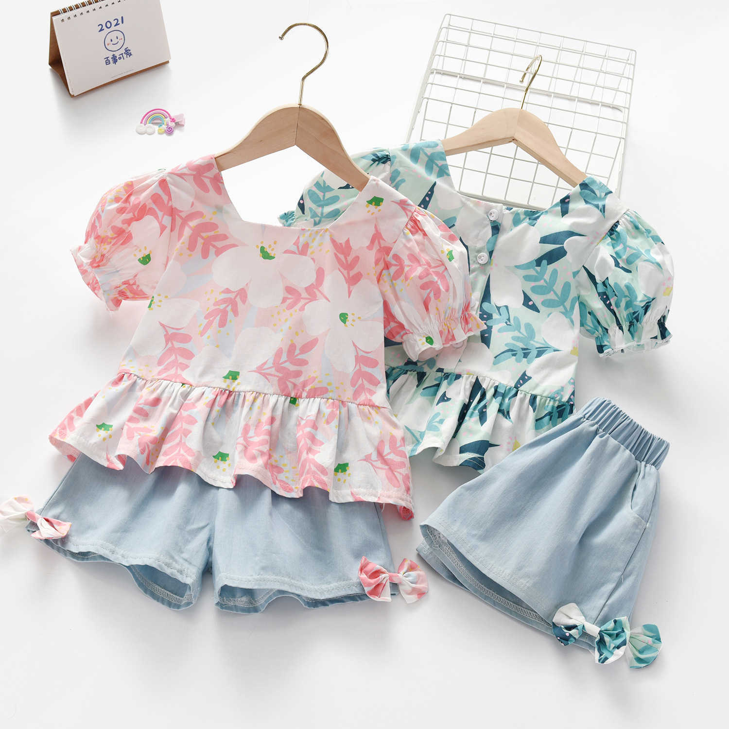 

LZH Baby Girls Sets Summer Kids Clothing Sweet Printed TopShorts Pcs Suit For Children's Clothes Girl Short Sleeve Outfit, Green